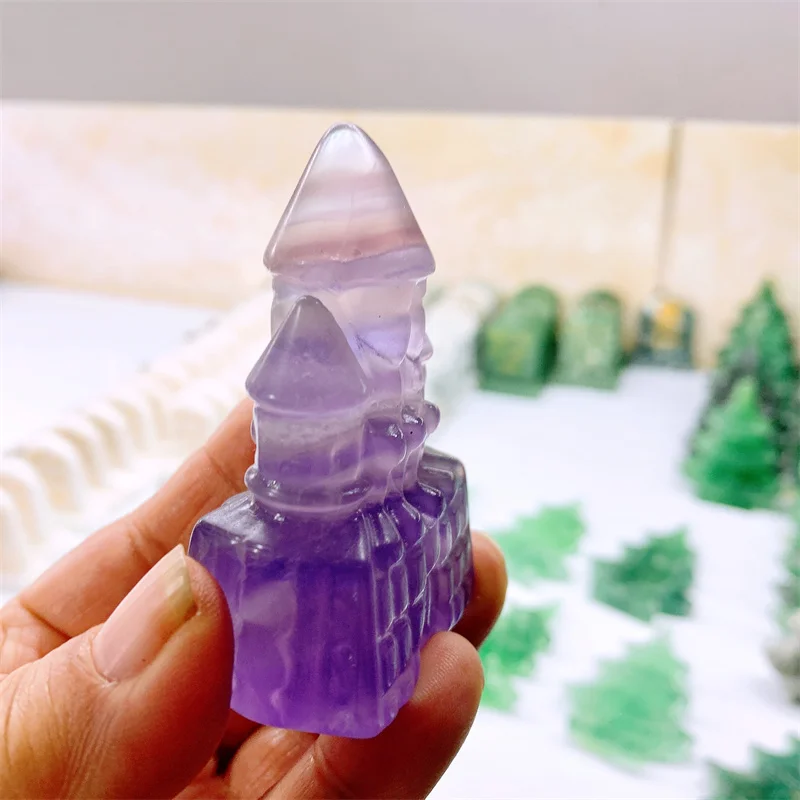 Natural Crystal Quartz Castle Carving  Healing Quartz Crystal Meditation Mineral Gemstone Craft 1pcs