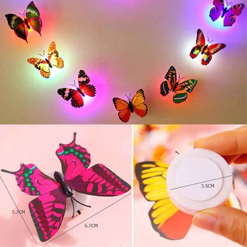 12PCs Multicolor Luminous 3D Butterfly Night Light Wall Sticker Paste Butterfly Decorative Light Random Style And Color