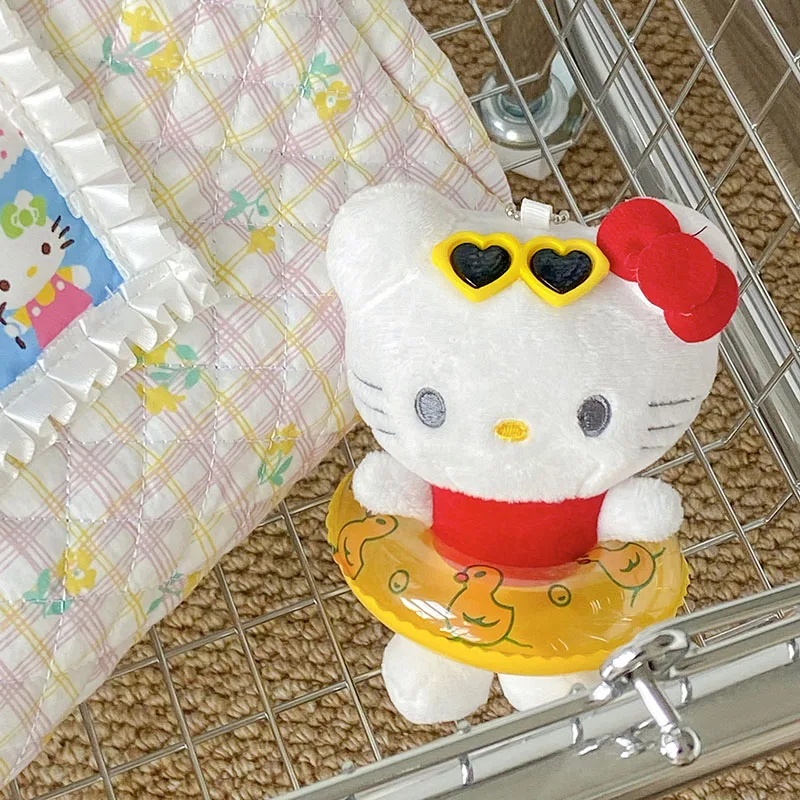 New Sanrio Anime Cartoon Hello Kitty Plush Keychain Kid Toys Brown Swim Ring Pendant Bag Hanging Lovely Dolls Toy Children Gift