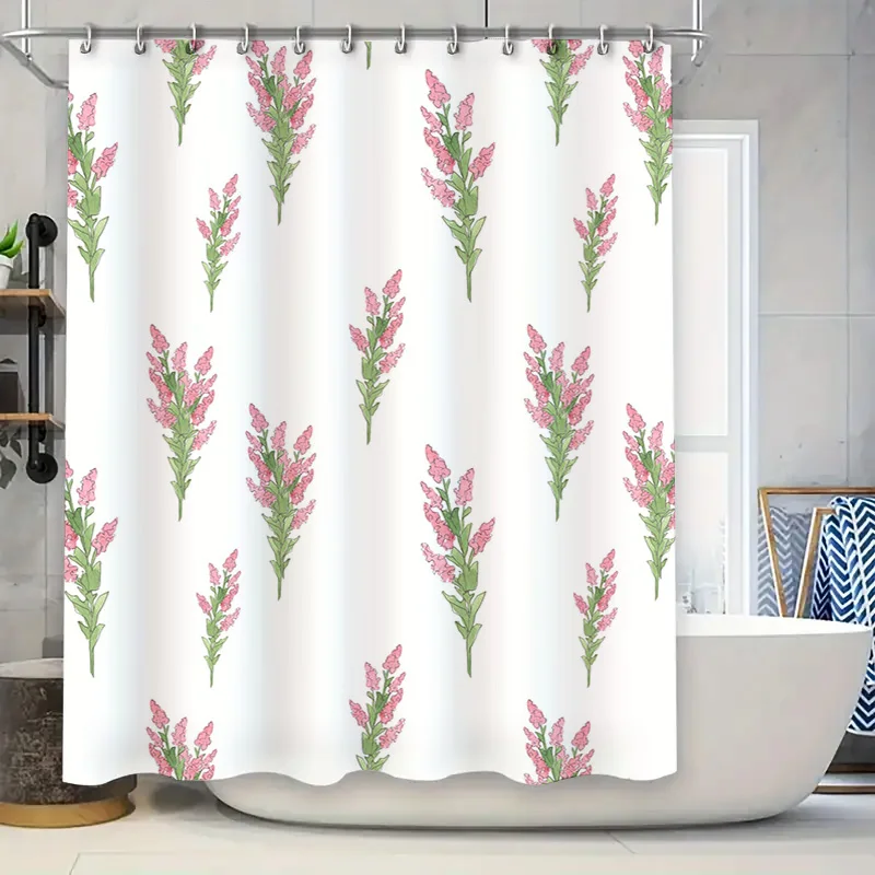 

Pink Floral Shower Curtain Decorative Waterproof Bath Mat Room Decoration Customizable Sizes Available Pink Green White 72x84 In