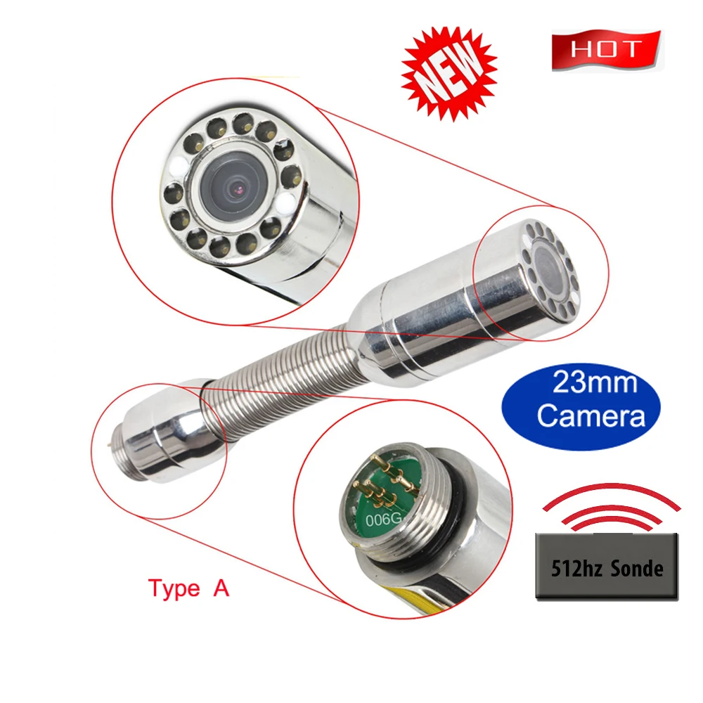 512Hz 23mm Pipe Drain Sewer Inspection Camera Head Replacement With 12pcs LED Lights with repair parts Type Style A B C