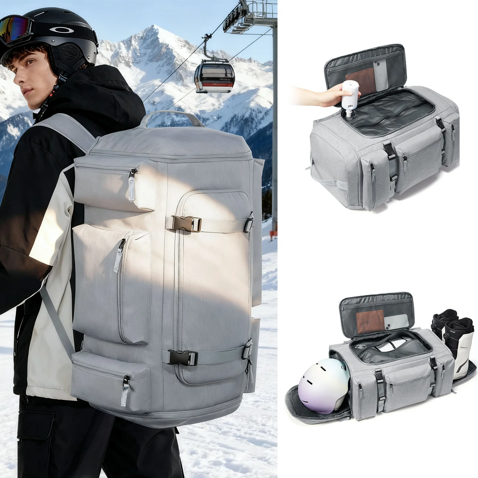 

Вакуумная компрессионная сумка для снега Лыжный рюкзак большой вместимости, унисекс для пеших прогулок, универсальность, простота использования, комфорт и легкость