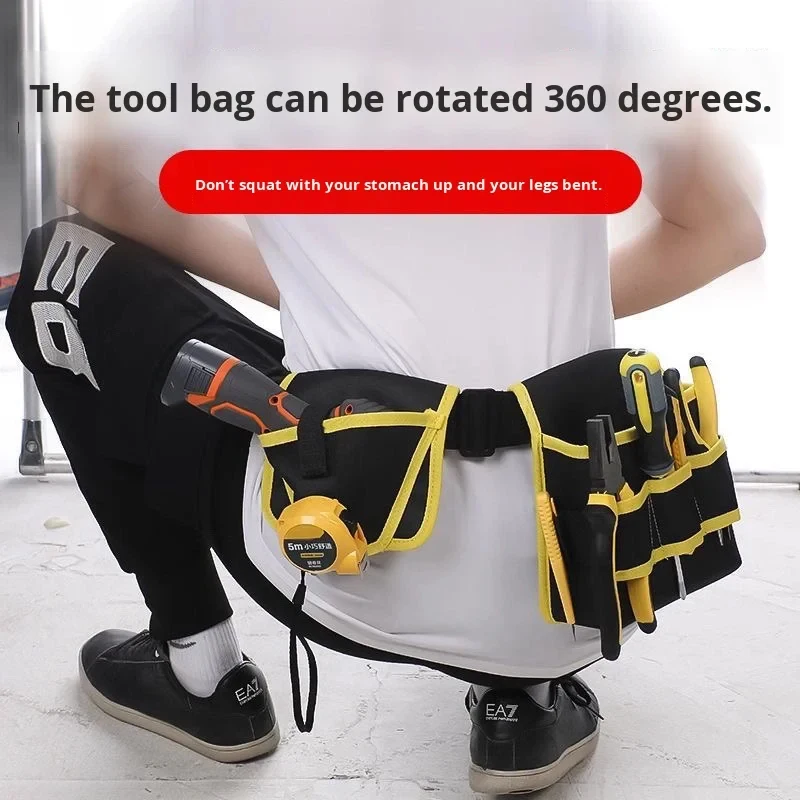 360 Degree Rotatable Tool Bag Portable Multifunctional Waist Bag Thickened Waterproof Durable Electric Tool Storage Bag