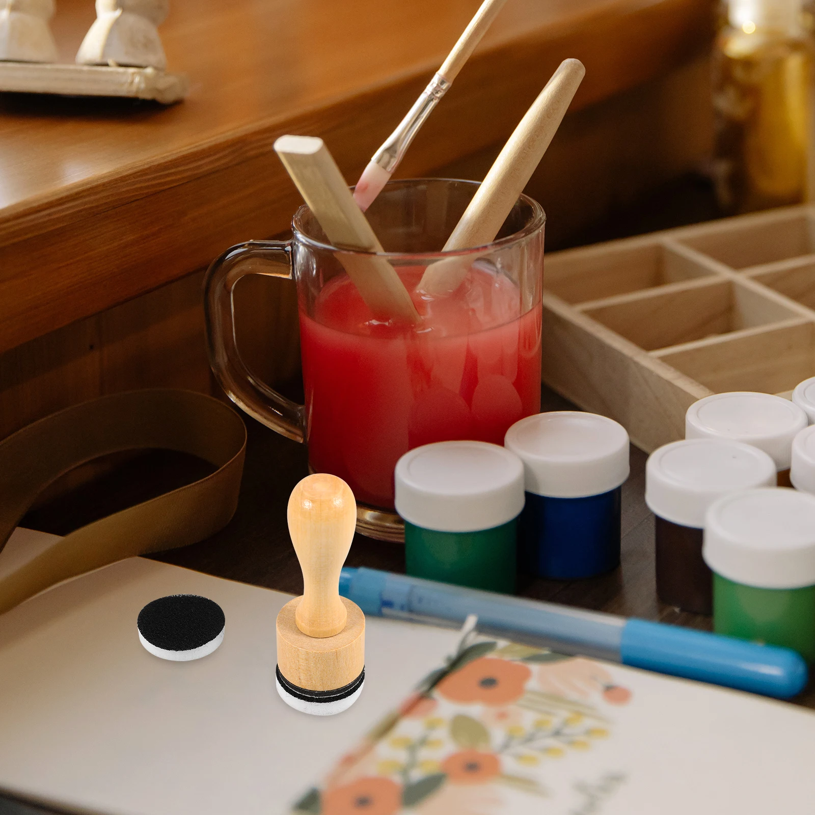 

1 set Mini Foam 2 Flat Distress Ink Sponge Heads Blending Brushes Wooden Blending Embossing Ink Tool Color Supplies Canvas