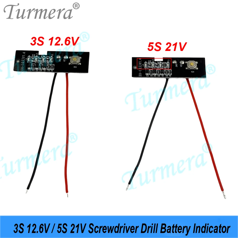 Turmera 3S 12.6V 5S 18V 21V Screwdriver Battery Capacity Indicator with 4LEDS Display for DIY 18650 21700 Drill Battery Pack Use