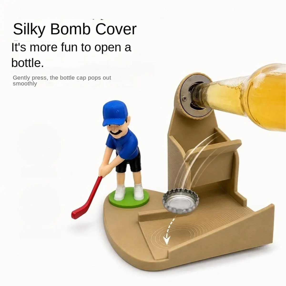 3D Printed Golf Ball Themed Bottle Opener Beer Bottle Opener with Golf Swing Cap Launcher Fun Golf Gift