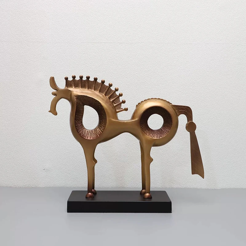 Abstract Horse Statue Metal Horse Sculpture Modern Art Animal Metal Sculptor With Marble Base For Home Decor Creative Gifts