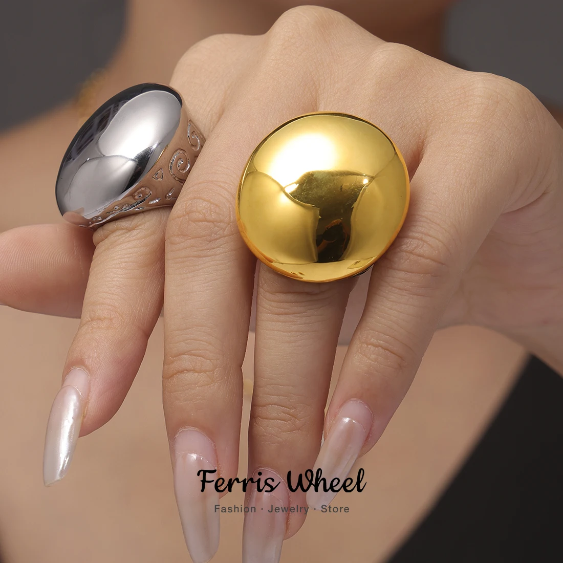 Anillos exagerados de acero inoxidable para mujer, anillo resistente al agua chapado en oro, joyería brillante a la moda, regalo al por mayor