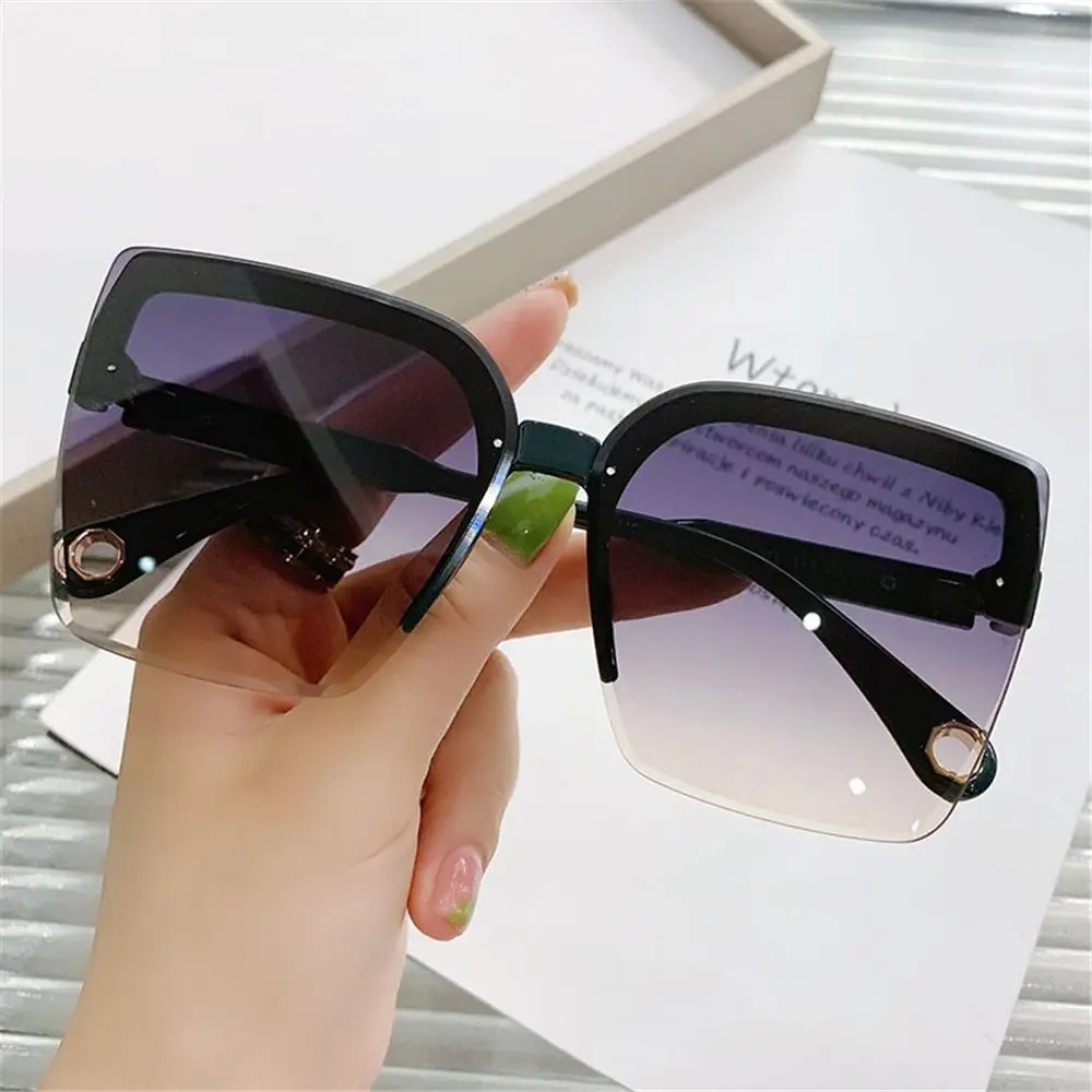 

Vintage Female Shades Luxury Design Rimless Oversized Sunglasses Square Sun Glasses