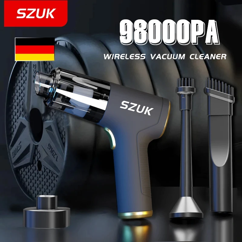 

SZUK 98000PA Car Vacuum Cleaner Mini Powerful Cleaning Machine Strong Suction Handheld for Car Portable Wireless Home Appliance