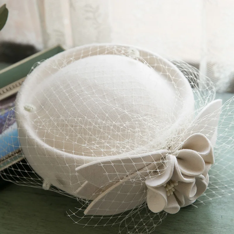 

French Style Mini Wool Flower Fascinator Hat Headpiece Elegant Ladies Wedding Church Cocktail Fedoras Winter Spring Kentucky Hat
