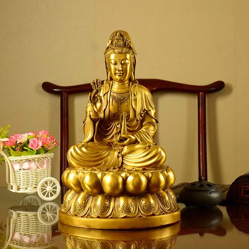 Asia Home efficacious Patron saint bless family Safety GOOD luck Talisman BRASS GUAN YIN Avalokitesvara Buddha statue