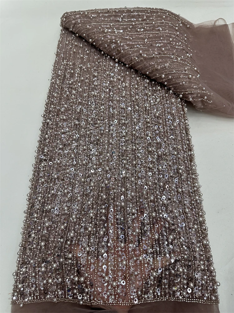 Hot Sale Superb Quality African Nigerian Sequins Tulle Lace Elegant Deluxe French Beads Net Lace Fabric For Evening Party Dress