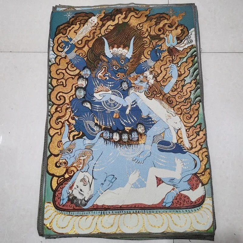 Tibet Tibetan Cloth Silk Bull-headed protector god Thangka Tangka Embroidery Painting Embroidery Hanging Pictures