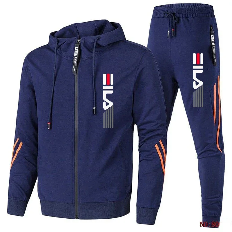 Ein zweiteiliges Herren-Set aus Kapuzen-Sweatshirt mit Reißverschlureizeit-Fitness- und Joggingbekleidung im Frühling und Herbst view 2