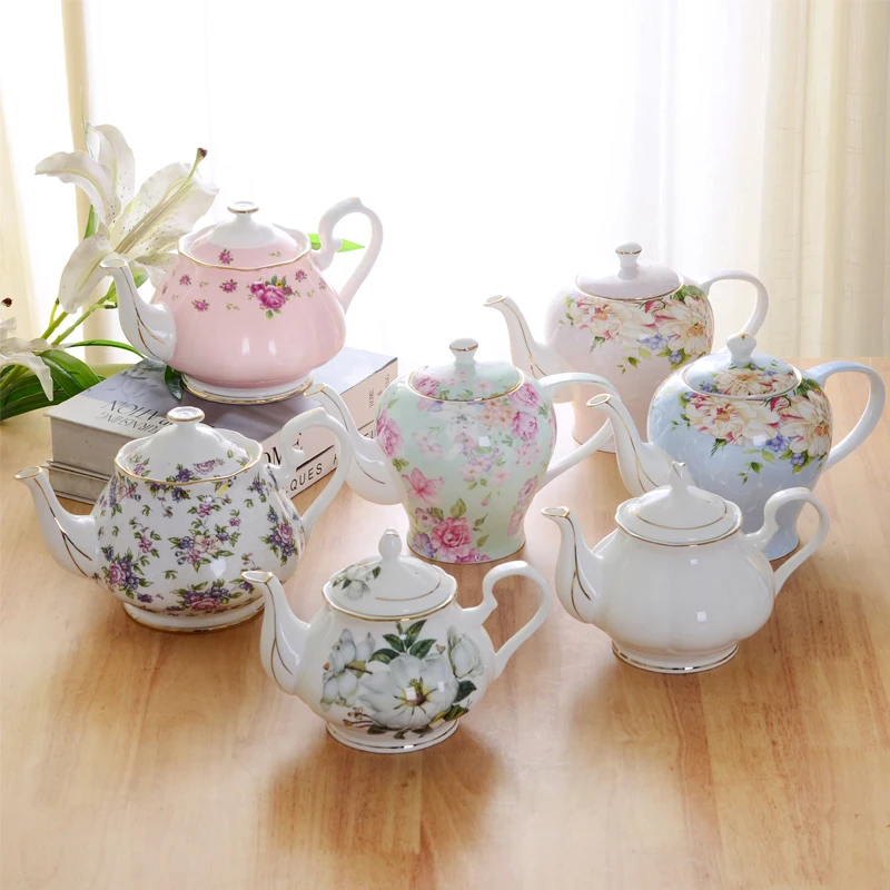 1PC Hand-Painted Celadon Ceramic Teapot Tea Set 900ml/1300ml Bone China Flower Coffee Pot for Afternoon Tea