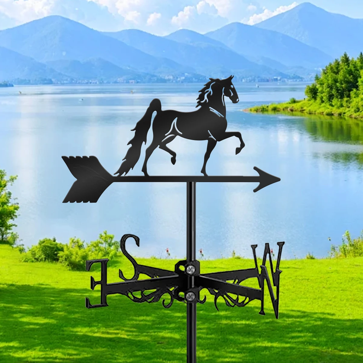 

Металлический садовый декоративный указатель направления ветра в виде черной фигуры лошади, 1 шт.
