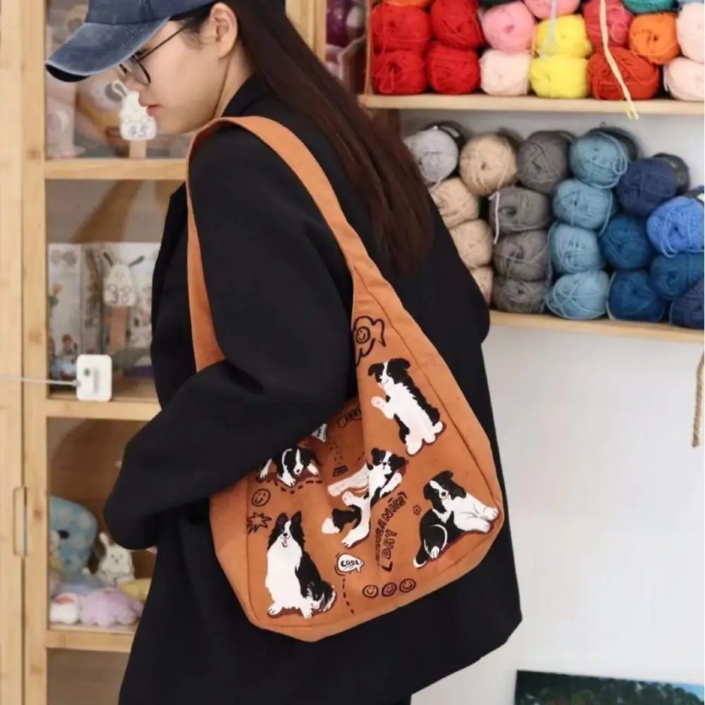 Grote Capaciteit Retro Schoudertas Schattige Koreaanse Stijl Handtas Schattige Hond Handtas Boodschappentas Draagtas Canvas Tas Vrouwen