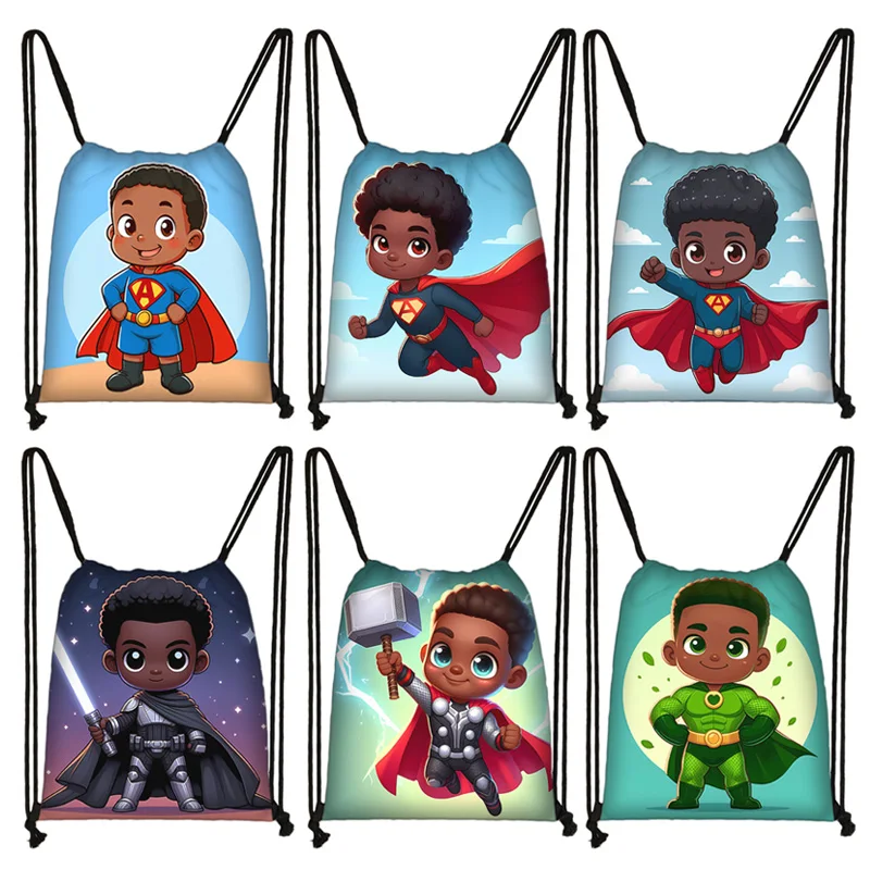 Cute Baby Superhero Backpacks Boys Kids Drawstring Bags Student School Bag Daypack Book Storage Bag Backpack Shoes Holder Gift