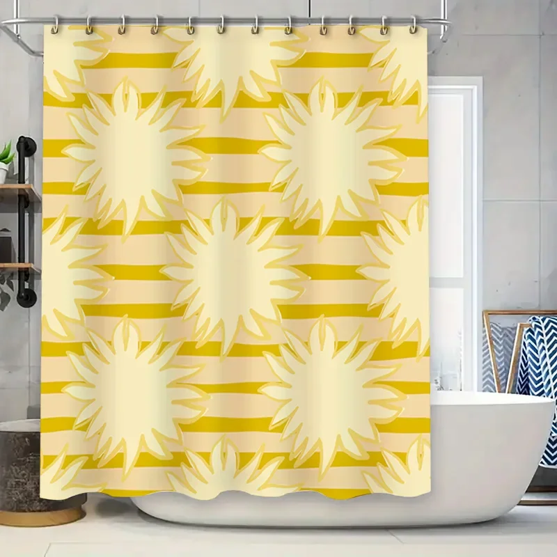 

Современная занавеска для душа Sunburst, водонепроницаемая, домашний декор, подкладка для ванной комнаты, желтые полосы, узор, панели для душа, плитка, занавеска с дистанционным управлением