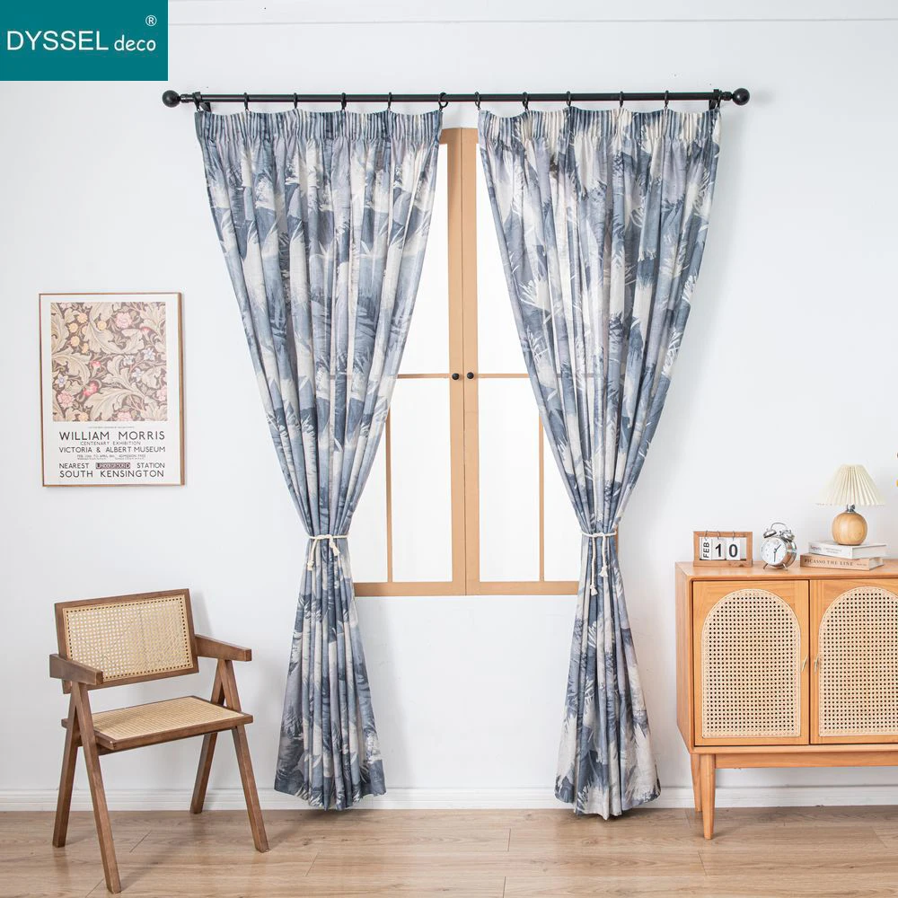Modern Printing Leaf Pattern Linen Sheer Window Curtains White Solid Home Decor for Living Room Bedroom