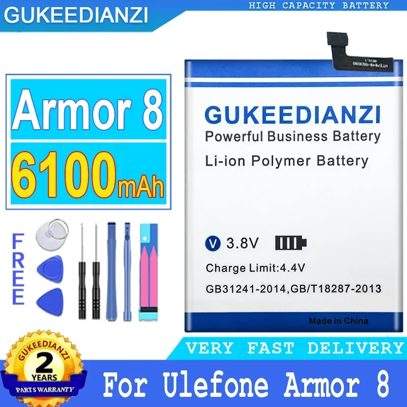 

Аккумулятор GUKEEDIANZI для Ulefone Armor 8, запасные аккумуляторы, аккумулятор большой мощности, 6100 мАч