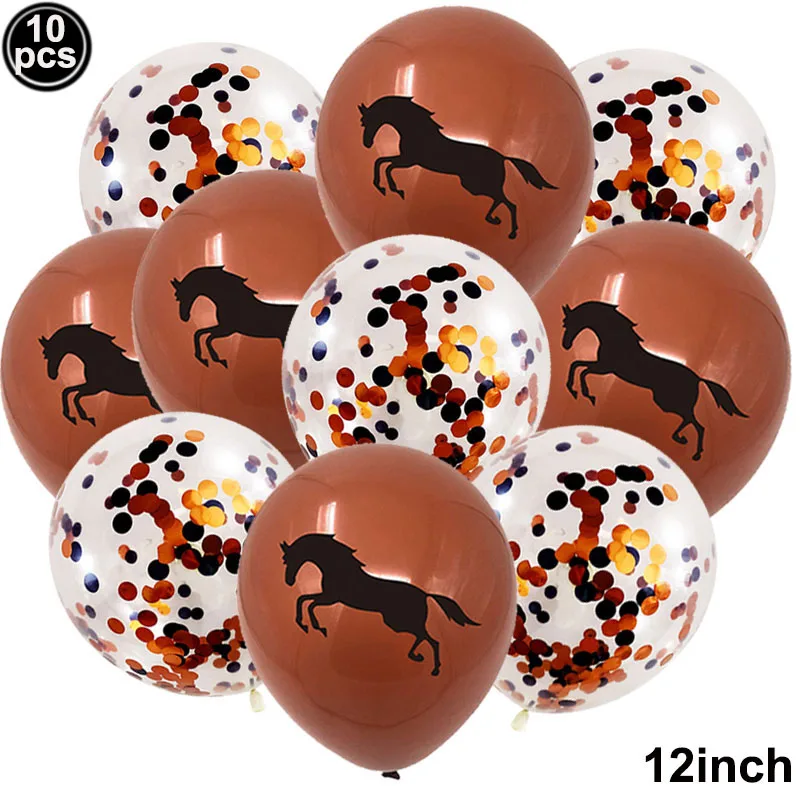 10 stücke Pferd Luftballons Set Party Decor Konfetti Pailletten Luftballons Folie Latex Party Luftballons Kind Aldult Cowboy Cowgirl Geburtstag Party – Detail 4