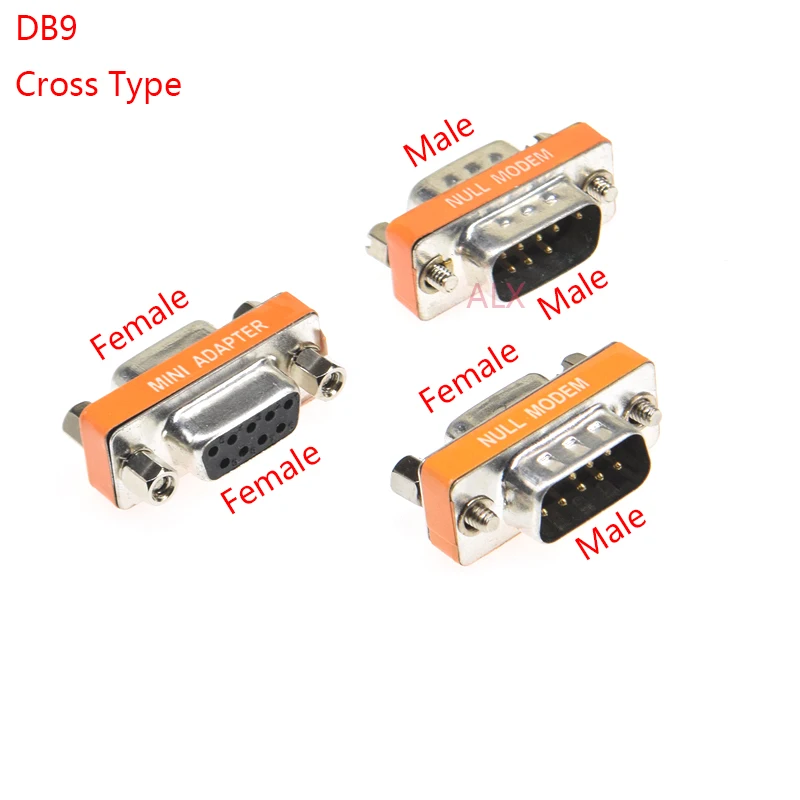 1Pcs Mini Null Modem DB9 Female Male plug Adapter Gender Changer cross  female to female/male to male RS232 serial Connector