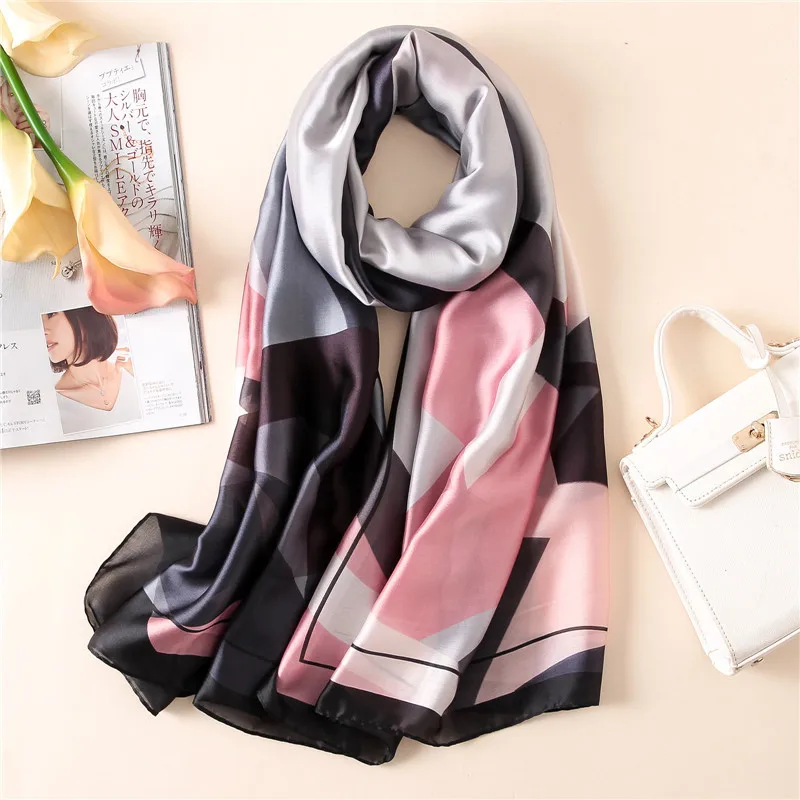 Spring Scarf Women\'s Luxury Design Scarf Silk Smooth Scarf Soft Muslim Headband Shawl Beach 85x180cm