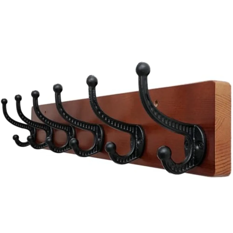 

Настенная вешалка для одежды в деревенском стиле, 24 дюйма, 6 чугунных крючков, усиленная, для подвешивания пальто