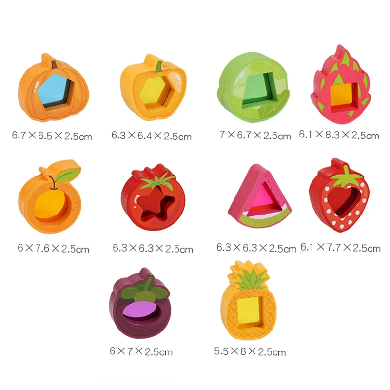 Conjunto de blocos de construção acrílicos de frutas e vegetais - classificação de formas e cores, reconhecimento de formas infantis e jogo sensorial