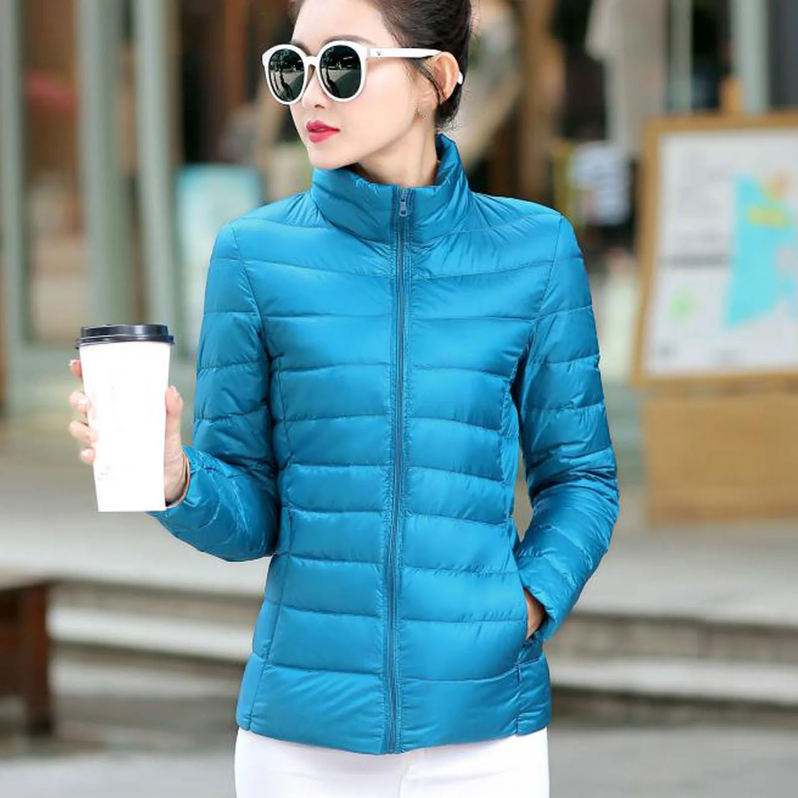 Women Short Puffer Jacket 2024 New Fashion Stand Collar Lightweight Water-Resistant Packable Female Down Parka Casual Coat