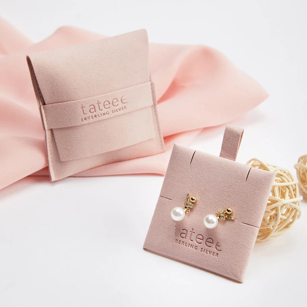 

Упаковочная карта для сережек из микрофибры, маленькая упаковка для ювелирных изделий, ожерелья, сумка с персонализированным логотипом, бархатные замшевые подарочные пакеты с клапаном, оптом