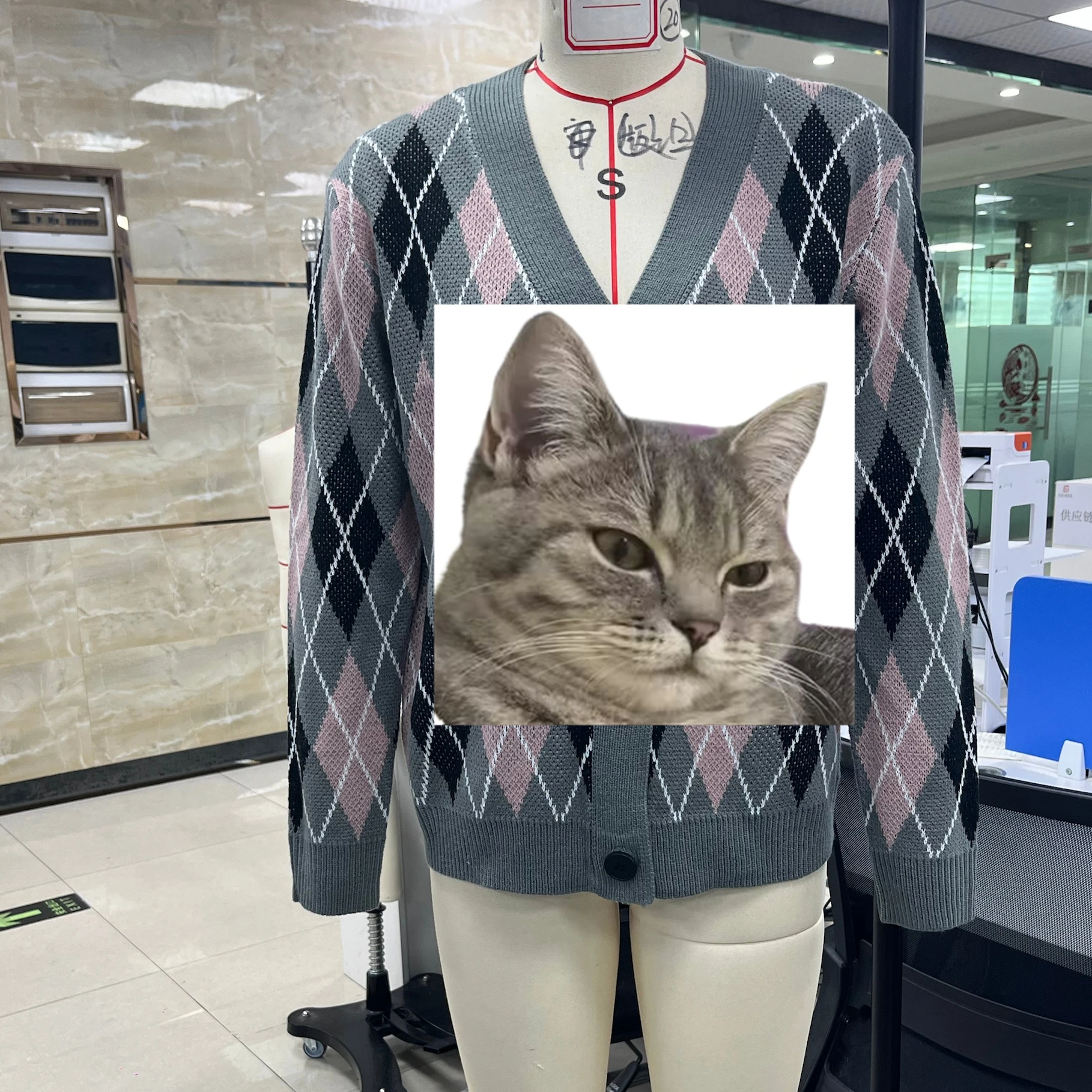 

Long Sleeve V Neck Loose Button Up Patchwork Knitwear Knit Coat Vintage Women's Autumn Plaid Sweater Cardigan