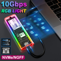 RGB M2 NVMe PCIE SSD Case M.2 NGFF SATA SSD Enclosure 10Gbps M.2 to USB Transparent Hard Drive Enclosure for M Key M&B Key SSD