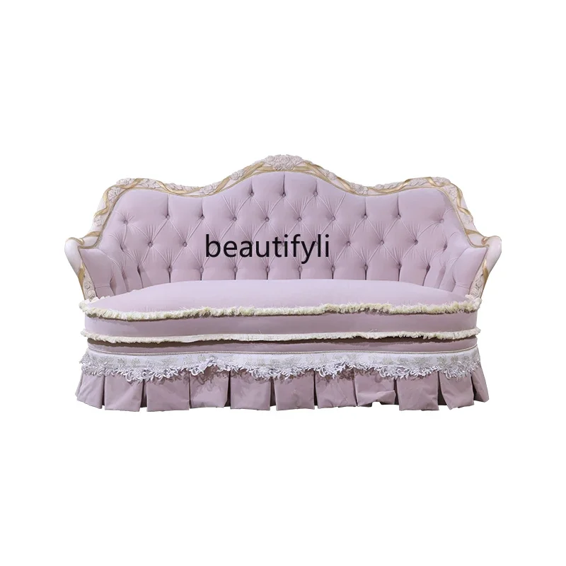 S132 European-Style Sofa Solid Wood Furniture Luxury Villa Genuine Leather Sofa and Tea Table French Entry Lux Living Room