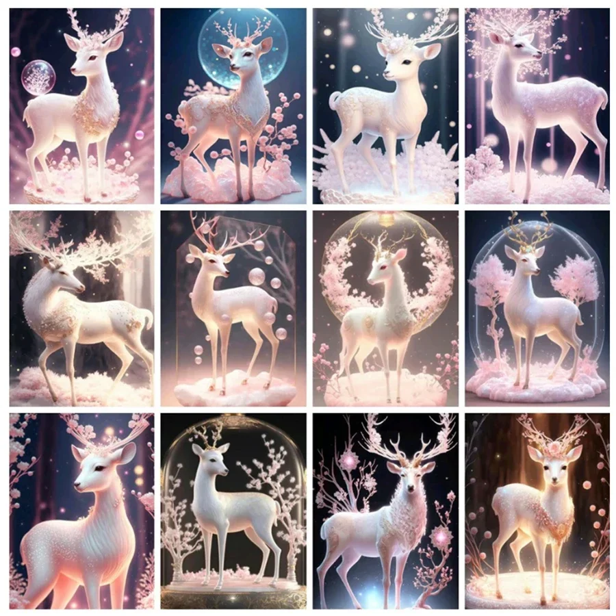 5D Diamond Painting New Deer Fantasy Square Drill Embroidery Mosaic Animal Cherry Blossoms Cross Stitch Home Decoration