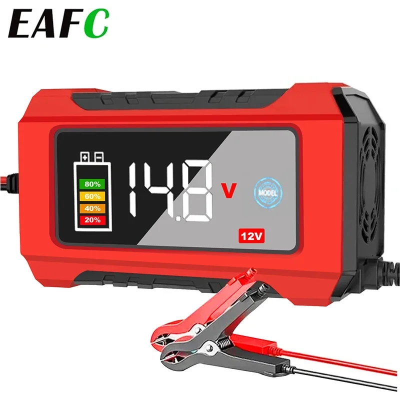 12V 6A Fully Automatic Car Battery Charger Smart Pulse Repair Color Screen for AGM GEL WET Lead Acid Charger LCD Display