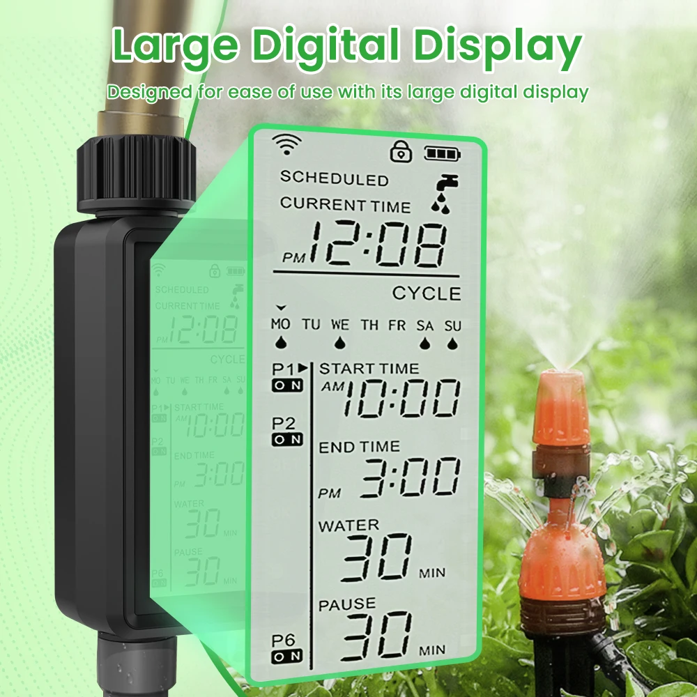 MIUCDA Tuya WIFI Smart Garden Watering Timer with Large LCD Display for Home & Outdoor Irrigation,Automatic Garden Watering Tool