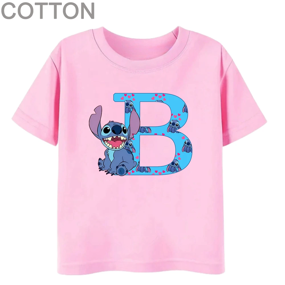 Stitch Letter ABC Cotton Children T-Shirt Name Combination Tee Shirts Cartoons Kawaii Kid Casual Clothes Girl Boy Harajuku Tops