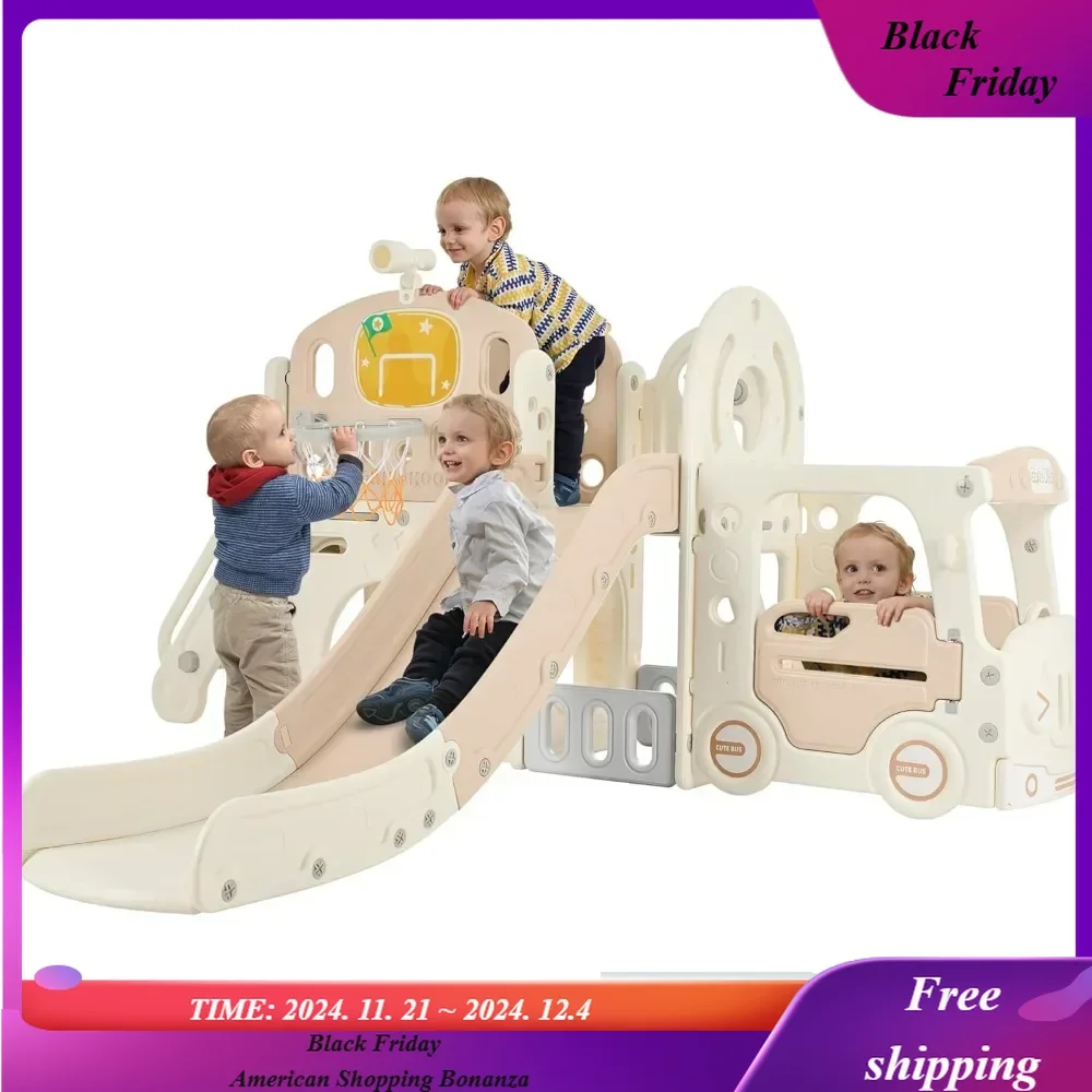 

Kids Slide Playset Structure 9 in 1, Freestanding Castle Climbing Crawling Playhouse with Slide, Arch Tunnel, Ring Toss,