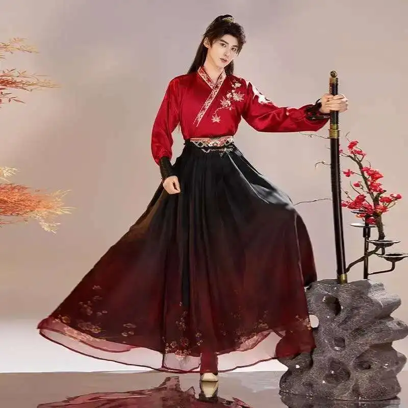

Оригинальный мужской костюм Hanfu с цветочной вышивкой, традиционный костюм Weijin с перекрестным воротником, винтажный костюм фехтовальщика для косплея, сценический костюм