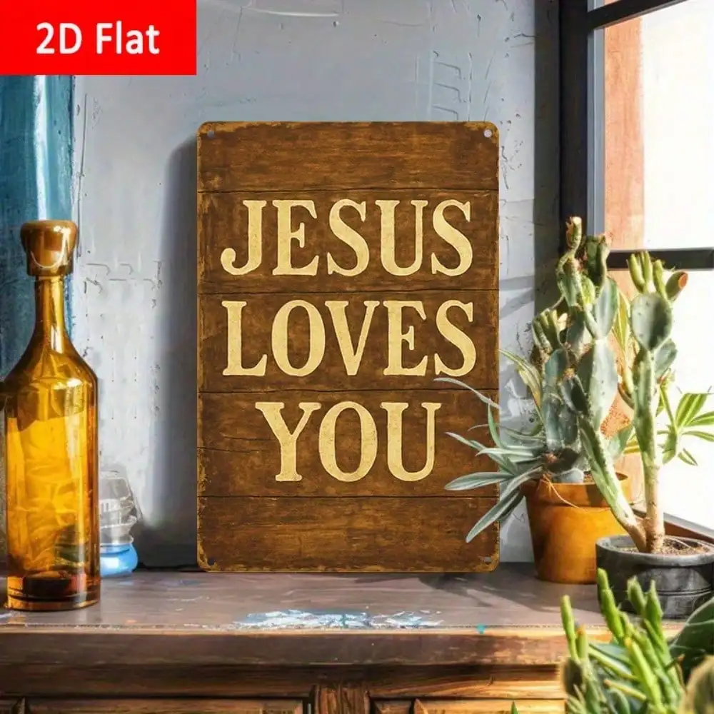 

1PC "Jesus Loves You" Religious Tin Sign - Devotional Decor For Bedroom & Prayer Spaces, Loving Gift, 8x12in/20x30cm