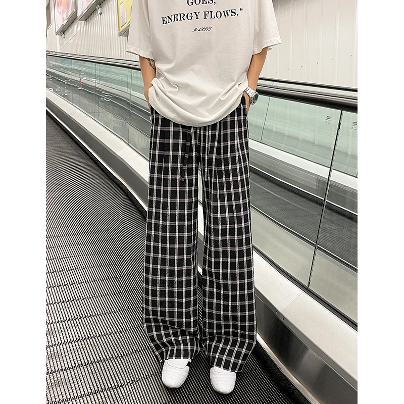 

Black Casual Pants Men Fashion Retro Plaid Pants Men Streetwear Hip-hop Loose Wide Leg Pants Mens Vintage Trousers M-3XL