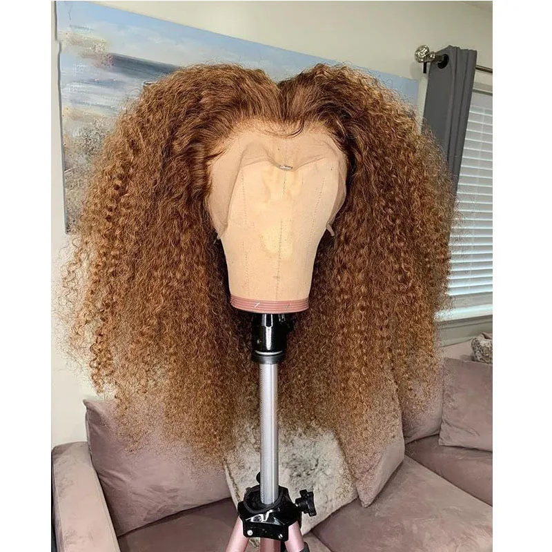 

26-дюймовый медовый блондин, плотность 180, бесклеевой синтетический странный вьющийся длинный парик 13*4*1, кружевной передний парик для чернокожих женщин, предварительно выщипанные детские волосы