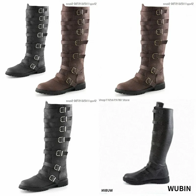 

Halloween Medieval Retro Gothic Leather High Tube Bandage Footwear Prince Princess Men Knight Carnival Cosplay Stage Party Prop