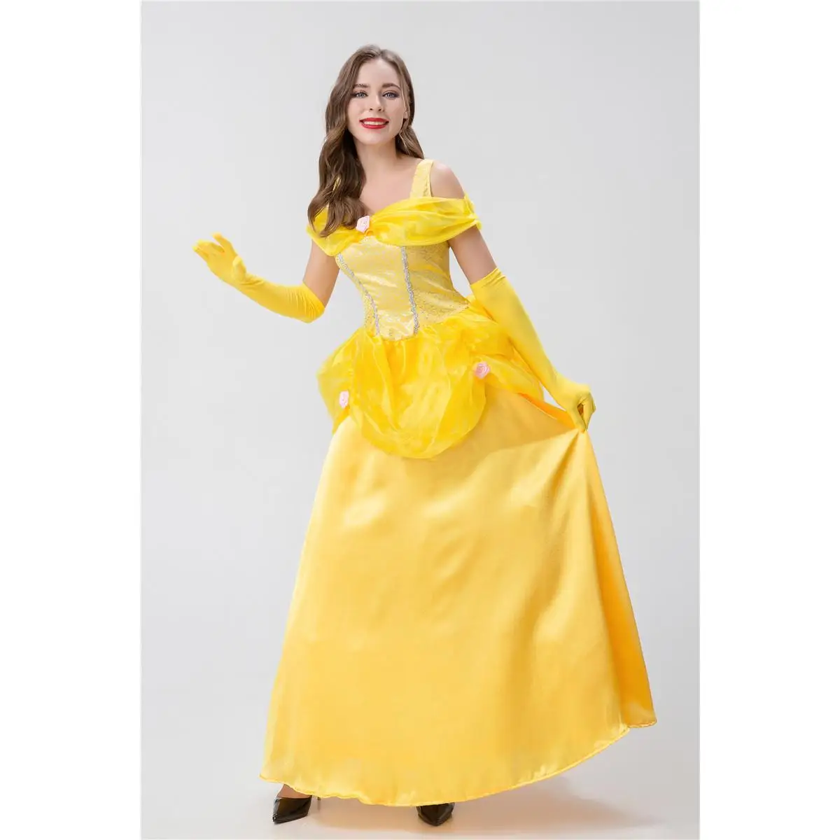 فستان الأميرة بيل من فيلم الجميلة والوحش للبالغين لعيد الهالوين، زي شخصية كرتونية، تنورة أنيقة للنساء، ربيع 