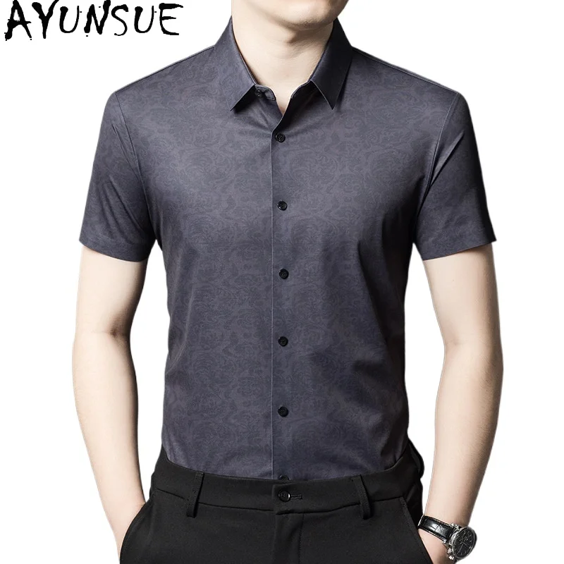 AYUNSUE Men Shirt Cotton Shirt Mens Shirts Short Sleeves Summer Shirts for Men Chemise Ete 2024 Homme Mens Clothing Fashion Tops