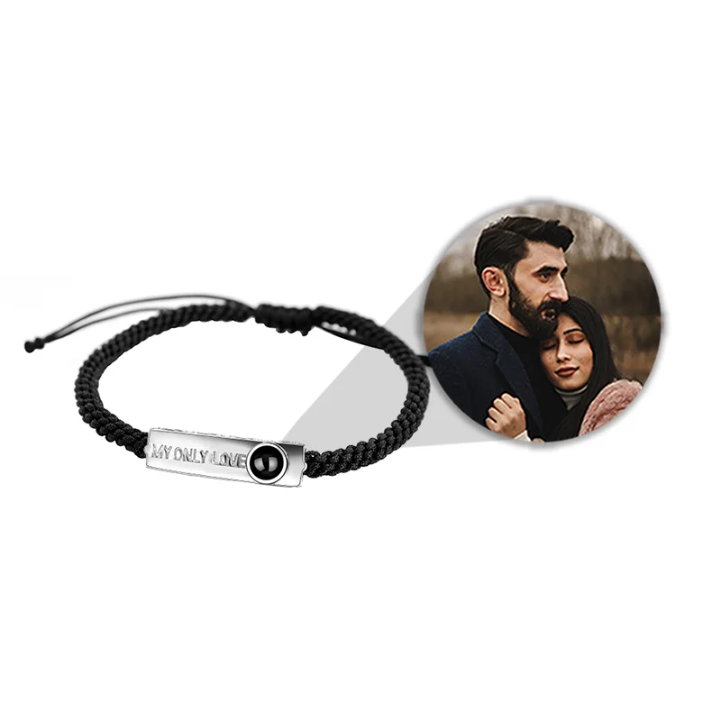 MY ONLY LOVE Custom Projection Photo Bracelet With Braided Rope Chain Personalized Couples Memorial JewelryValentine Day Gifts