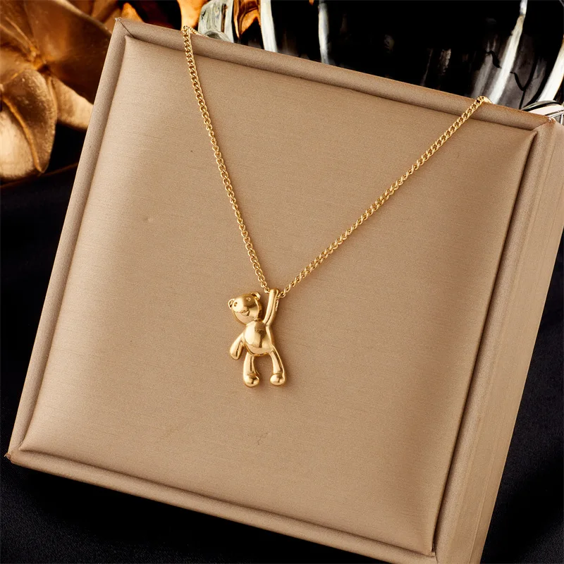 316L Stainless Steel Necklace Bear Pendant Chain Accessories for Women New Trends Christmas Girl Jewelry Gifts Collier XIYANIKE